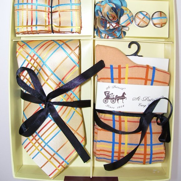 St. Patrick Peach Stripe Neck Tie & Sock Box 5 Set
